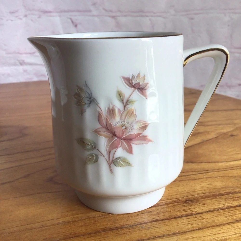 Vintage Scherzer Bavaria Floral Porcelain Covered Sugar Bowl and Creamer Set